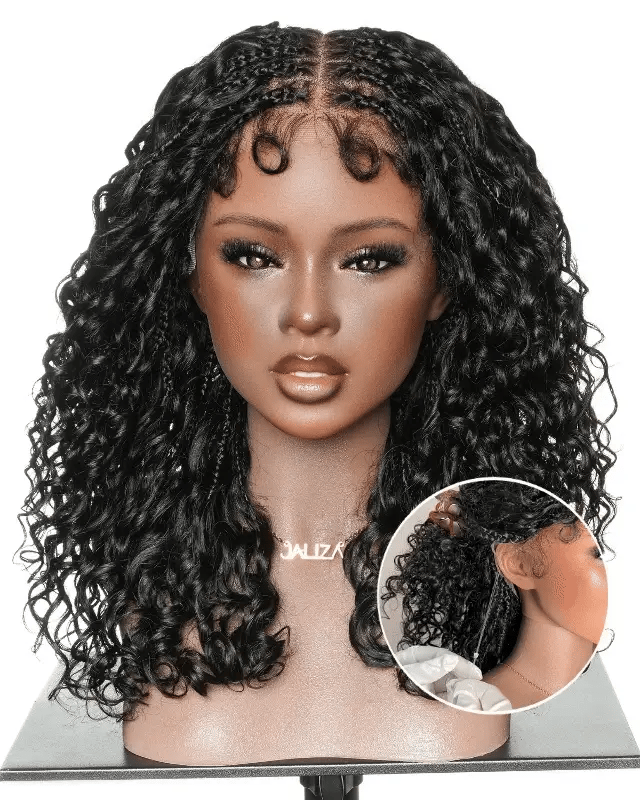 Drawstring Cap Water Wave Human Hair Curls Pre Bleached Swiss HD Full Lace Knotless Boho Box Braided Wig