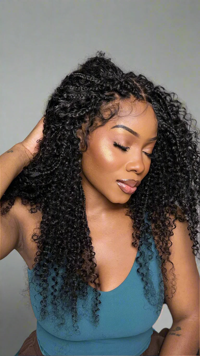 Bora Bora Pre Bleached Swiss HD Full Lace Human Hair Curly Wave Boho Box Braided Wig