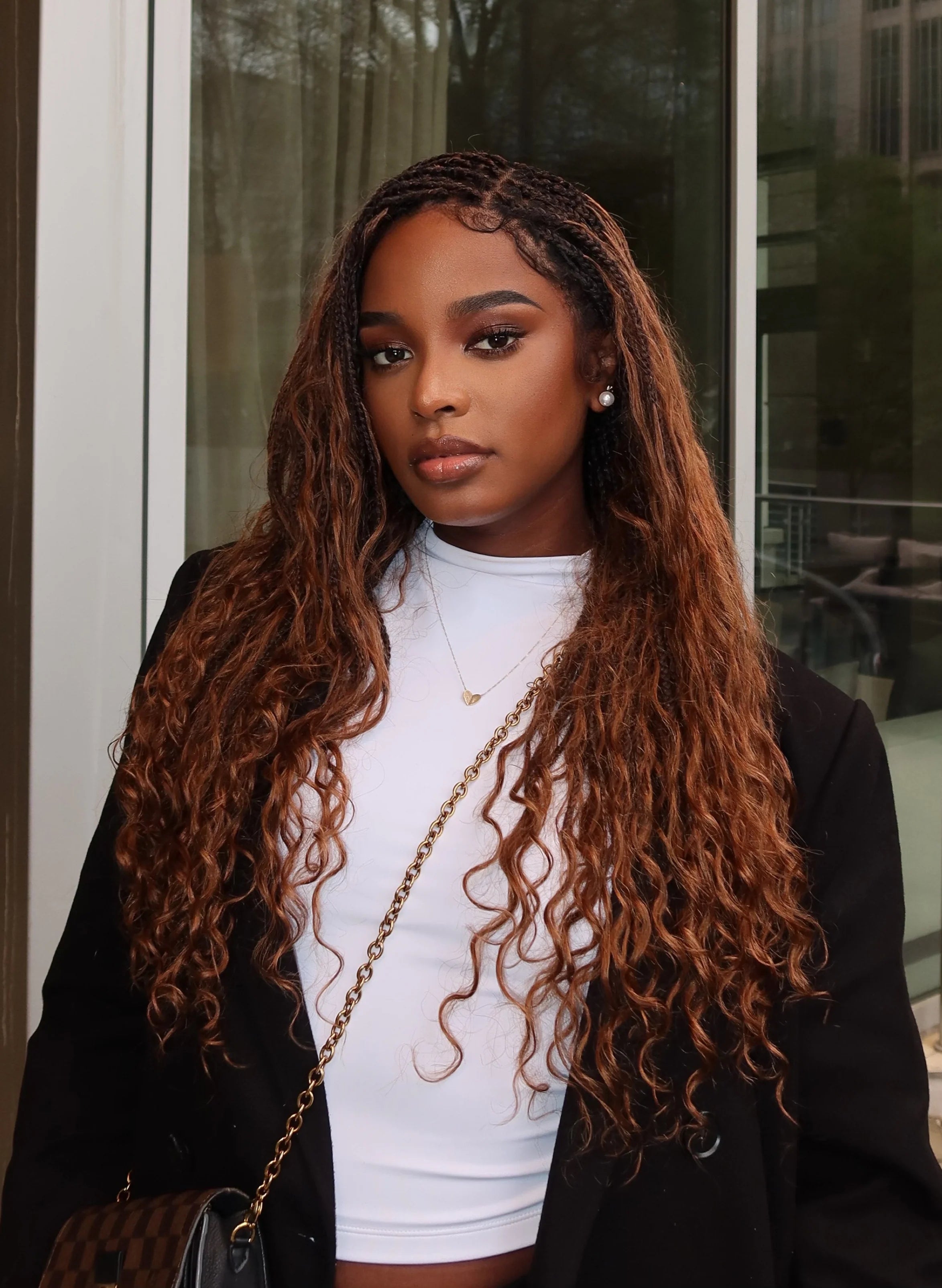24\" Swiss HD Full Lace Lightweight Human Hair Curls Boho Box Braided Wig