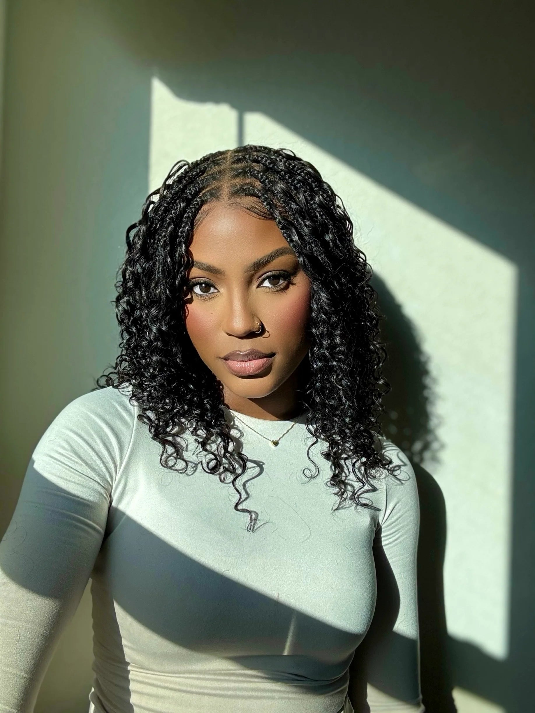 16\" Pre Bleached Swiss HD Lace Human Hair Curls Full Lace Knotless Boho Box Braided Wig